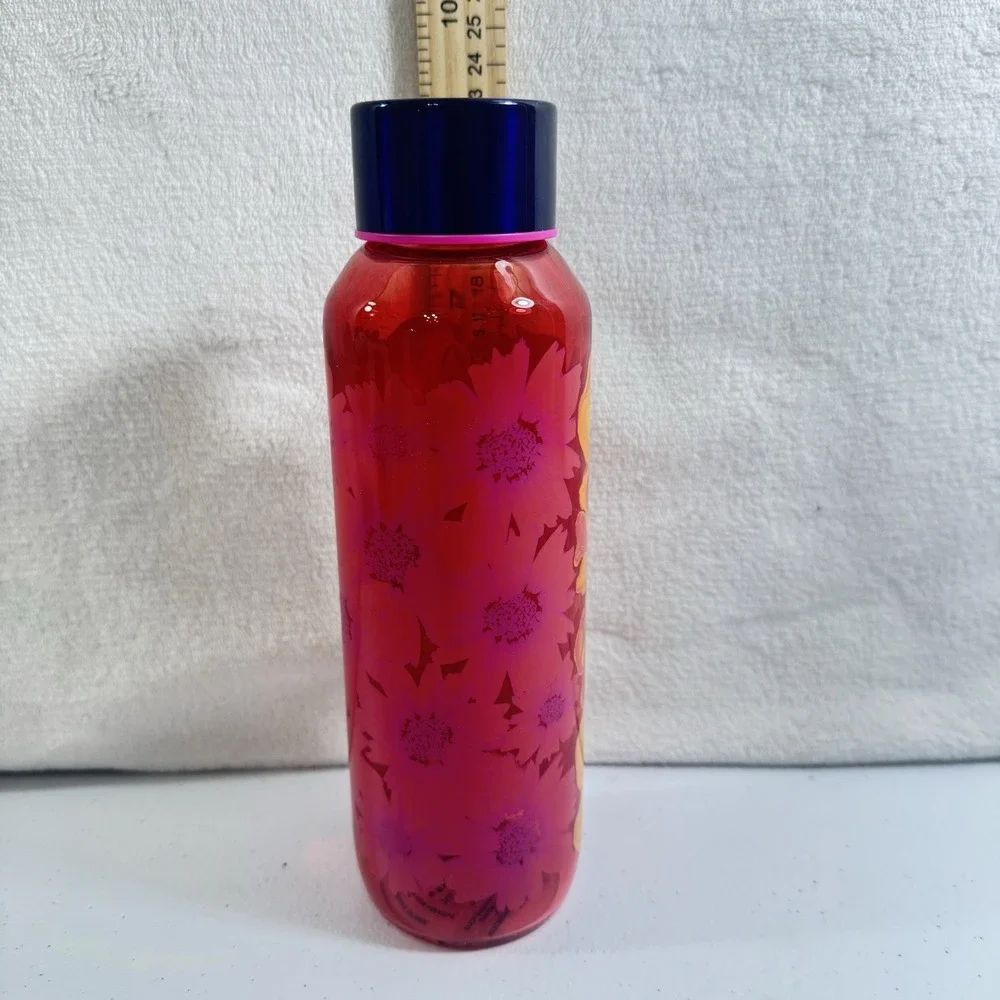 New Starbucks Strawberry Flower‎ Red Pink Floral Glass Water Bottle 20 oz